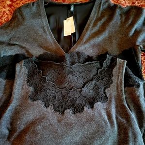 White House Black market gray and black lace trim shell and sweater size Large